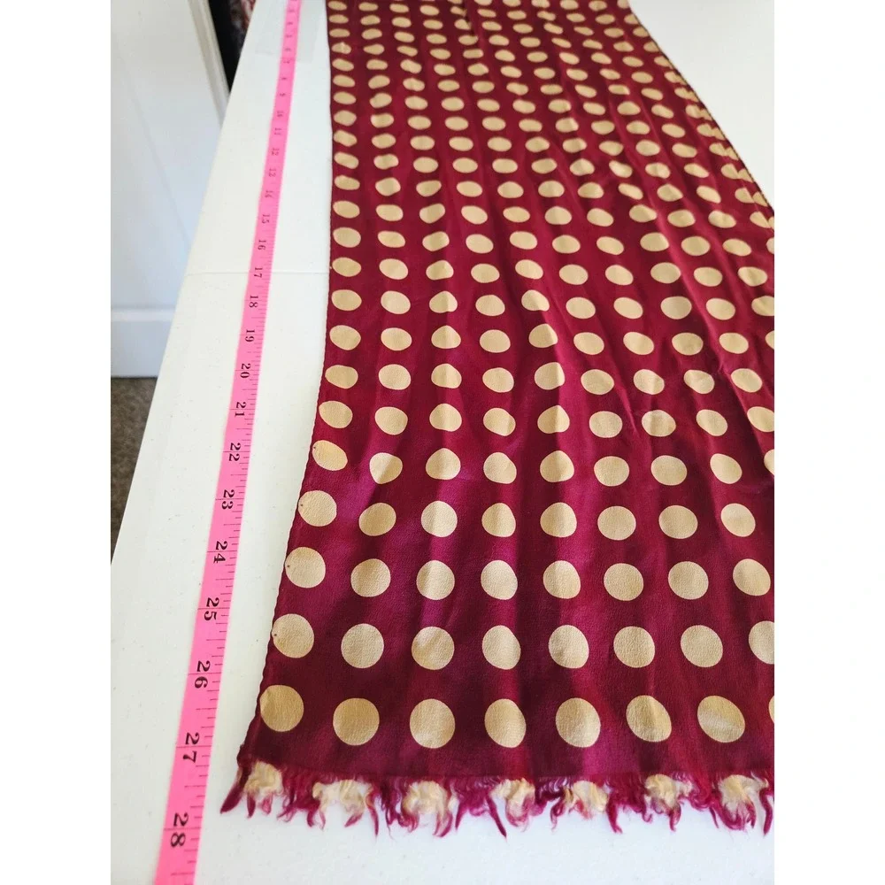 Emporio Armani Womens Scarf Burgundy Silk Polka Dot Fringed Made in Italy